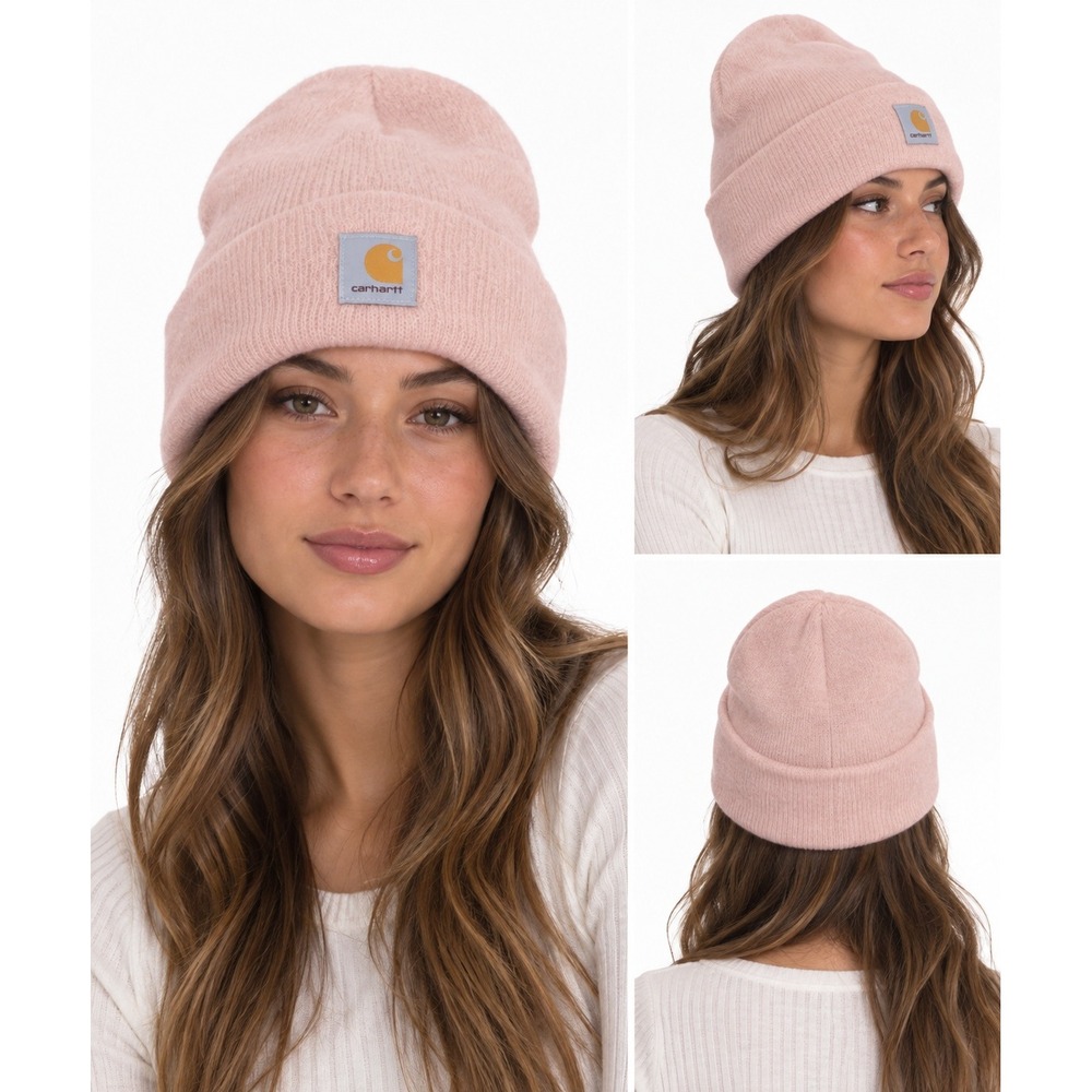 Carhartt‎ Pink Knit Beanie Hat Logo Patch Winter Y2K Streetwear